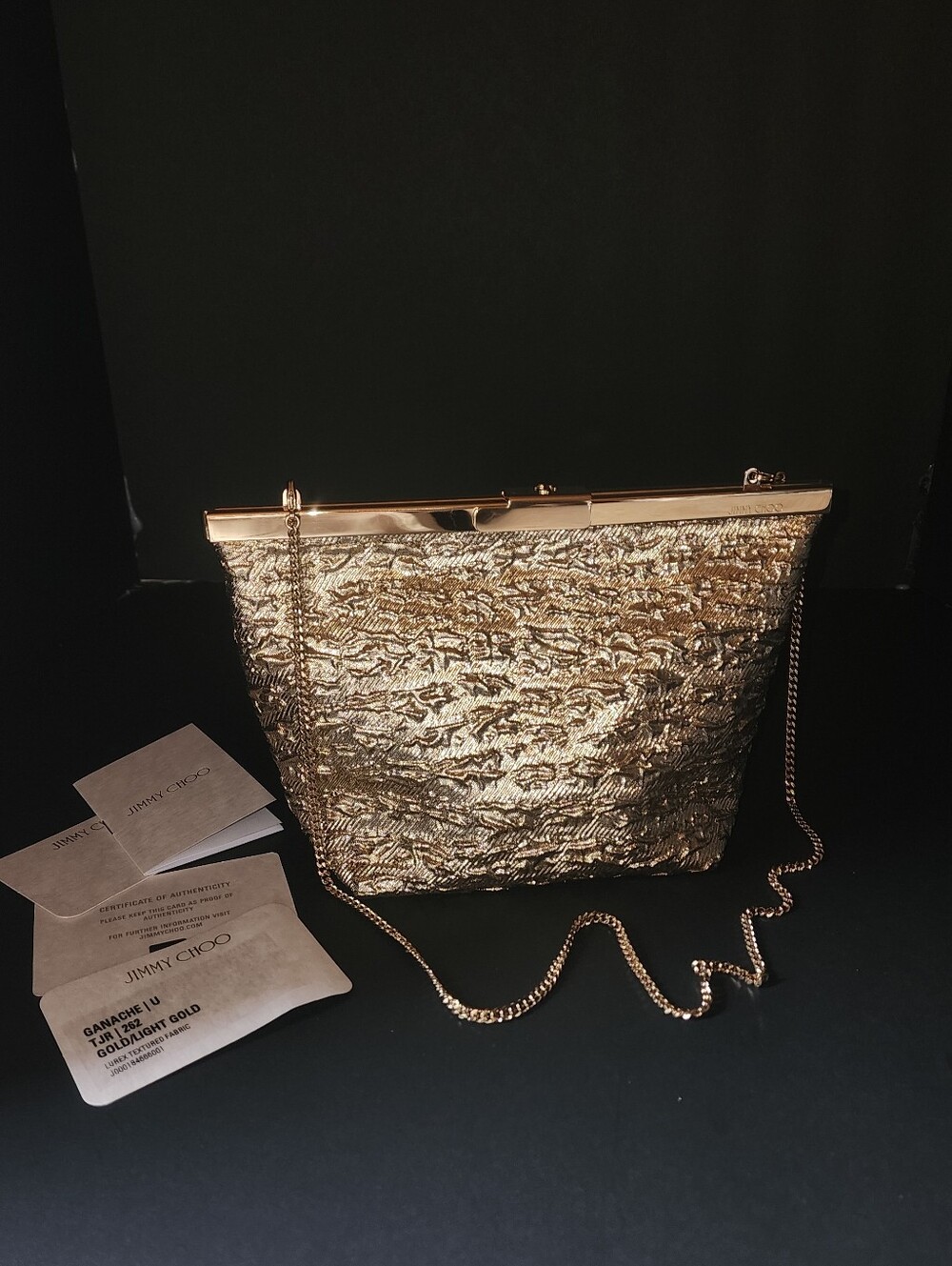 Jimmy Choo Gold Metallic Textured Evening Bag with Chain